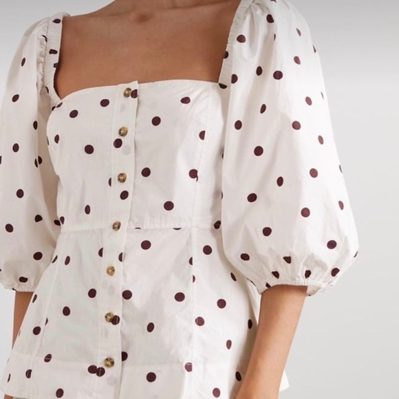 NWT GANNI Polka Dot Puff Sleeve Poplin Top - Picture 2 of 11